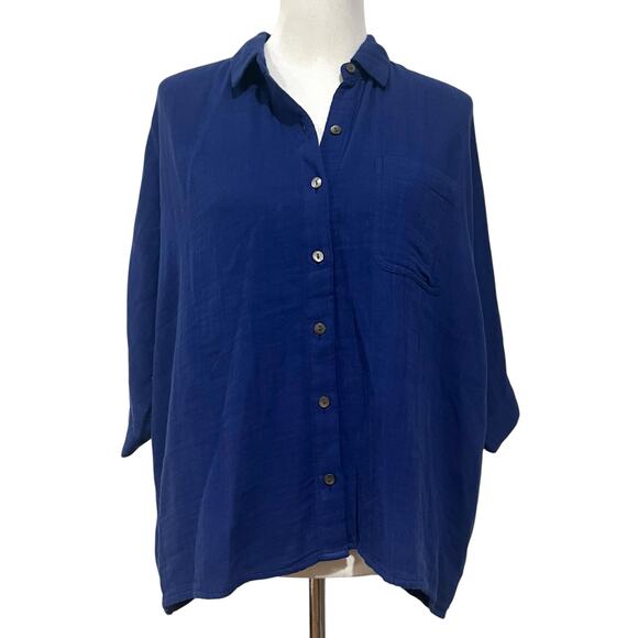 NWT J. JILL Women's 100% Cotton Tunic Top 3/4 Sleeve Button Front Blue Sea Sz S - Picture 2 of 11